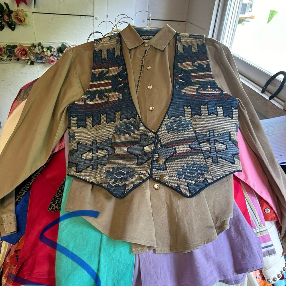 Geometric Patterned Vest with Button-Up Shirt